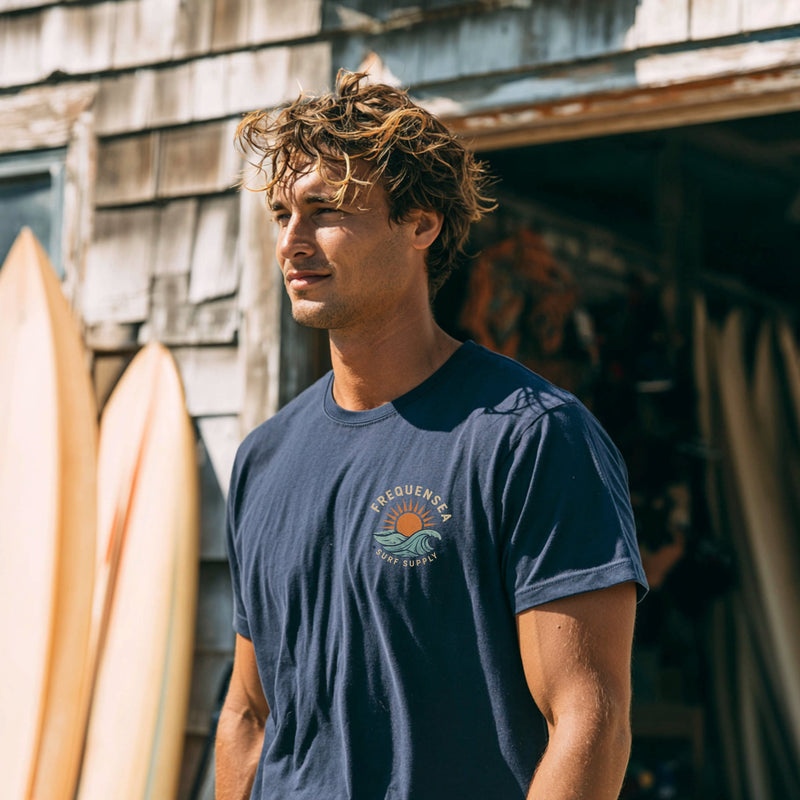 Frequensea vintage surf collection — retro coastal tees and hoodies.