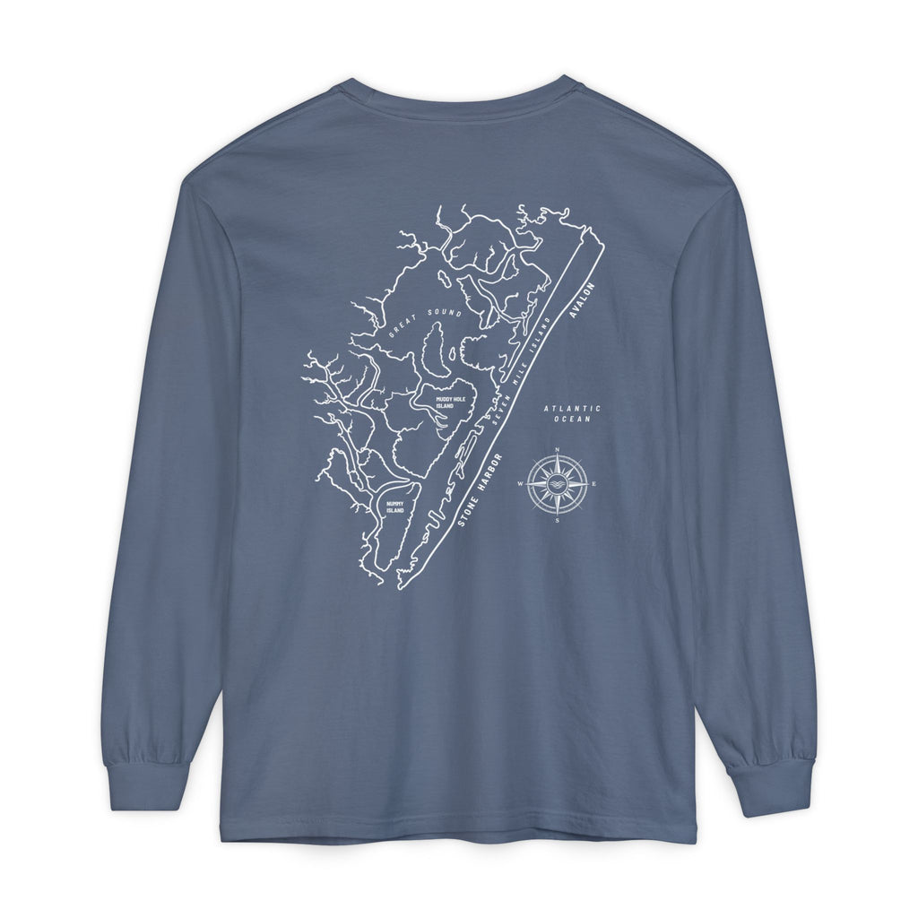 Stone Harbor | Avalon Map Long Sleeve Tee (Seven Mile Island)