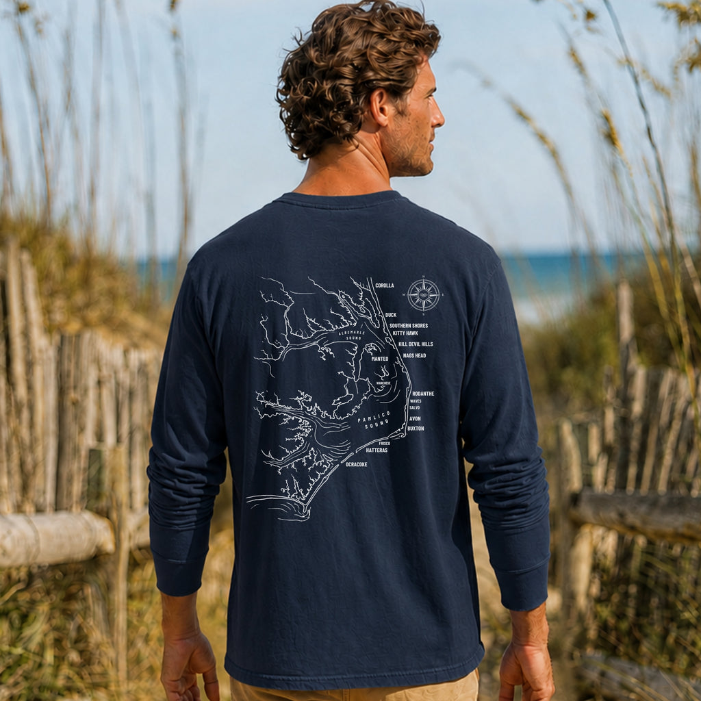 Outer Banks, NC Map Long-Sleeve Tee