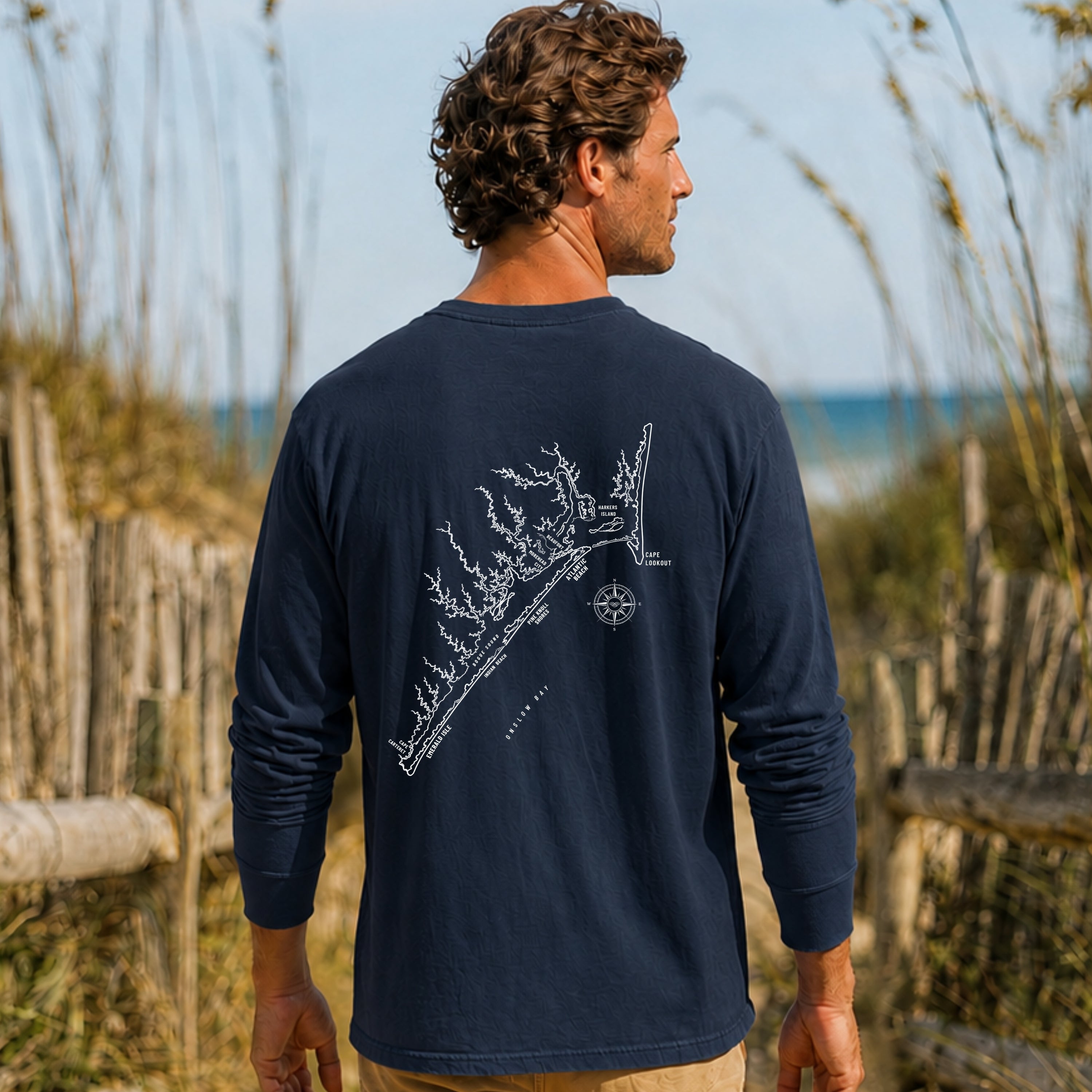 Crystal Coast, NC Map Long Sleeve Tee
