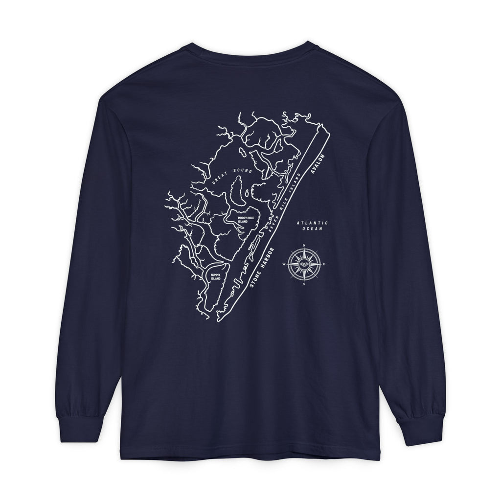 Stone Harbor | Avalon Map Long Sleeve Tee (Seven Mile Island)