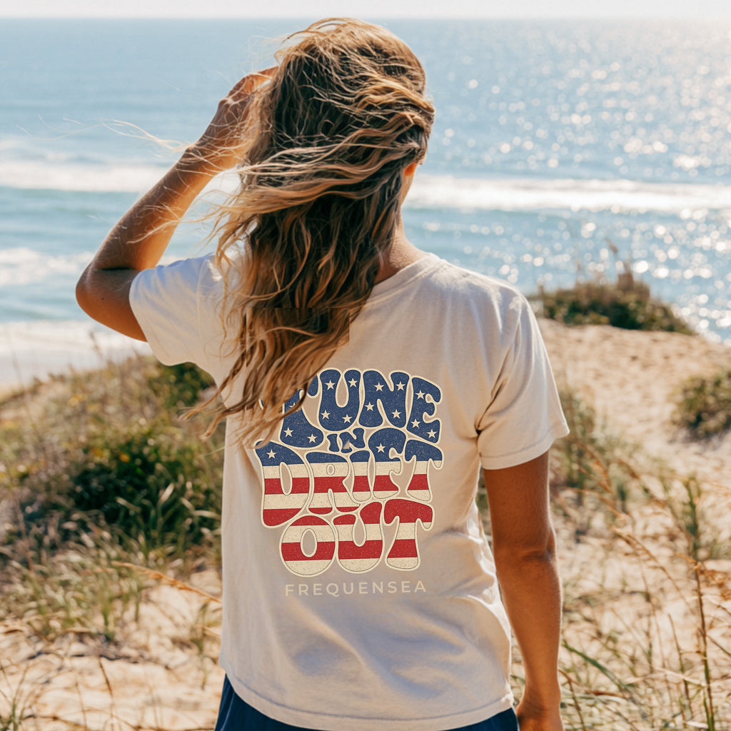 Back of Frequensea Long Weekend Tune In Drift Out Tee.