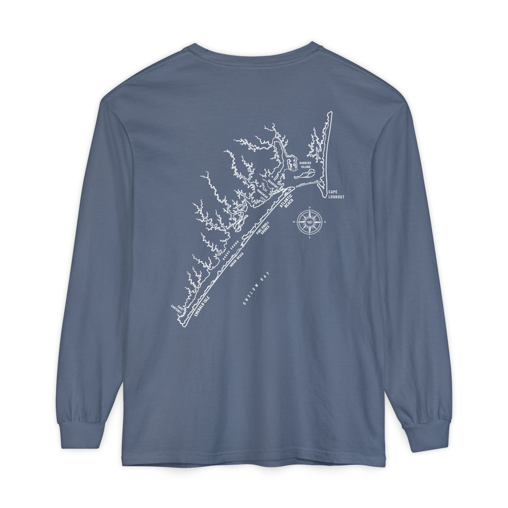 Crystal Coast, NC Map Long Sleeve Tee