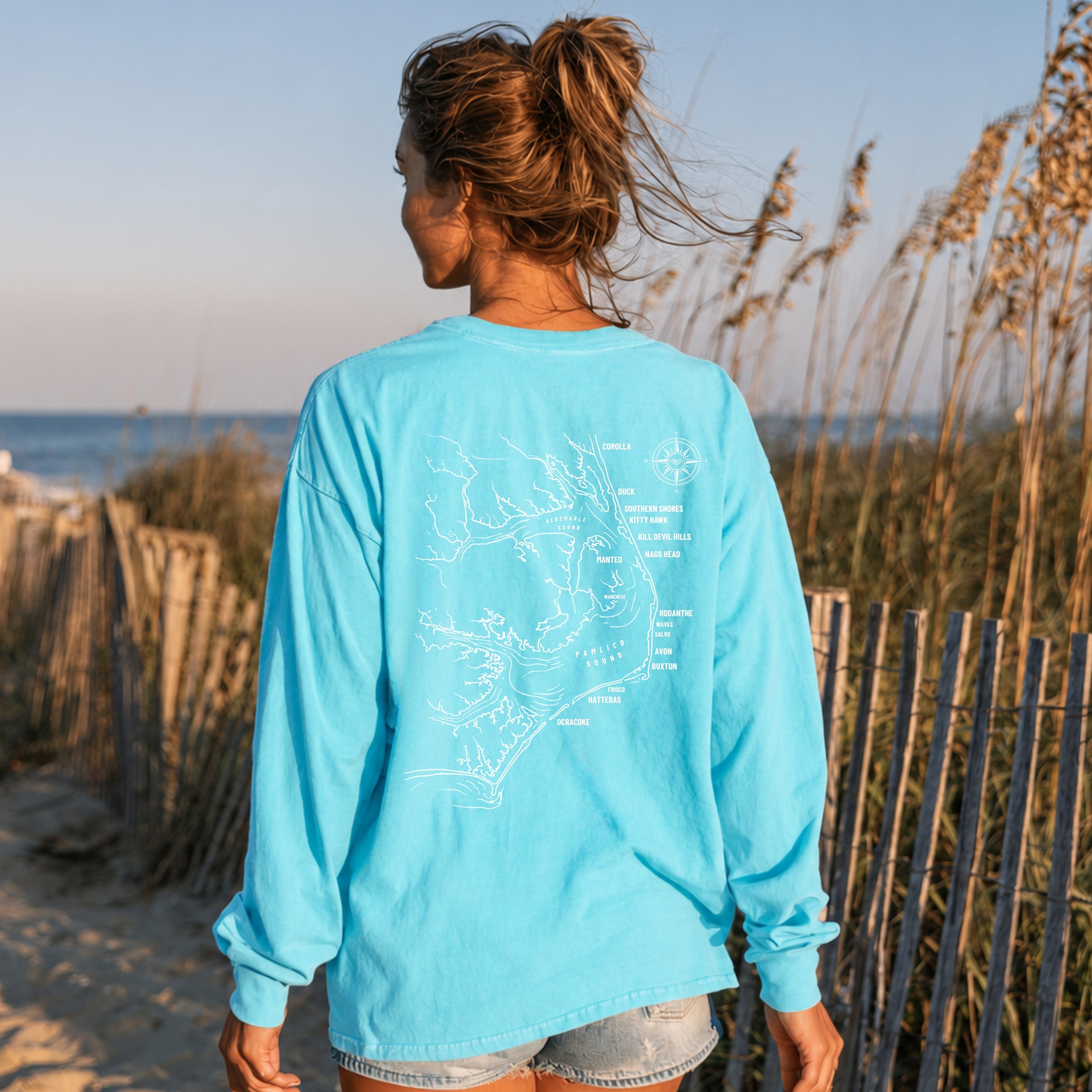 Outer Banks, NC Map Long-Sleeve Tee