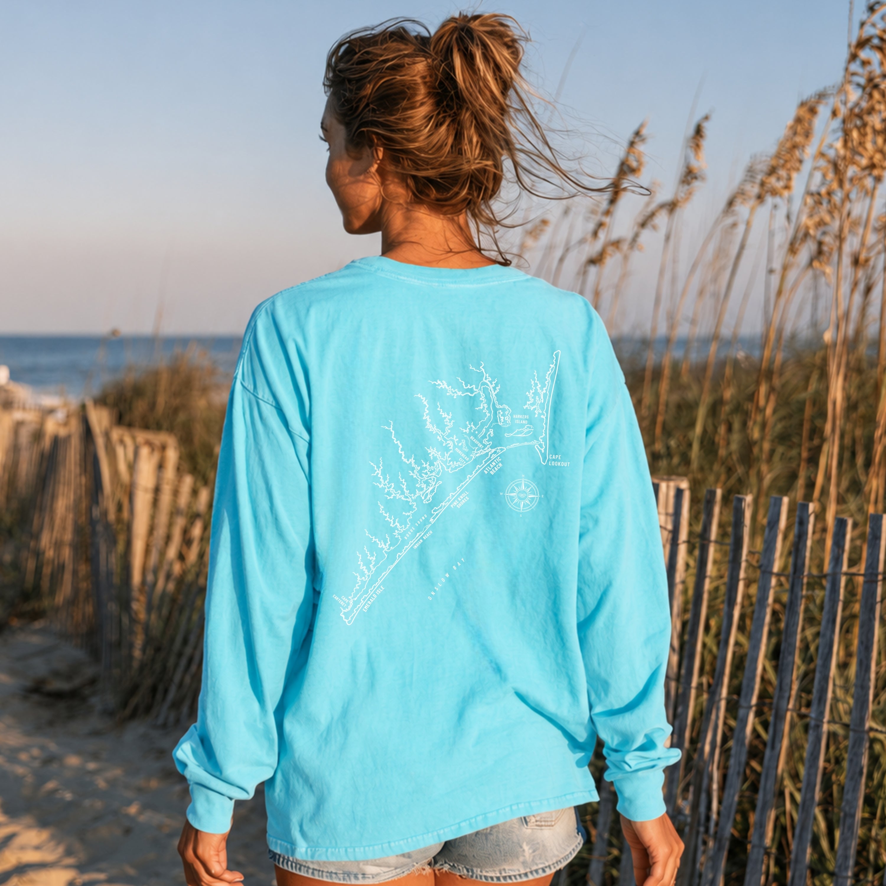 Crystal Coast, NC Map Long Sleeve Tee