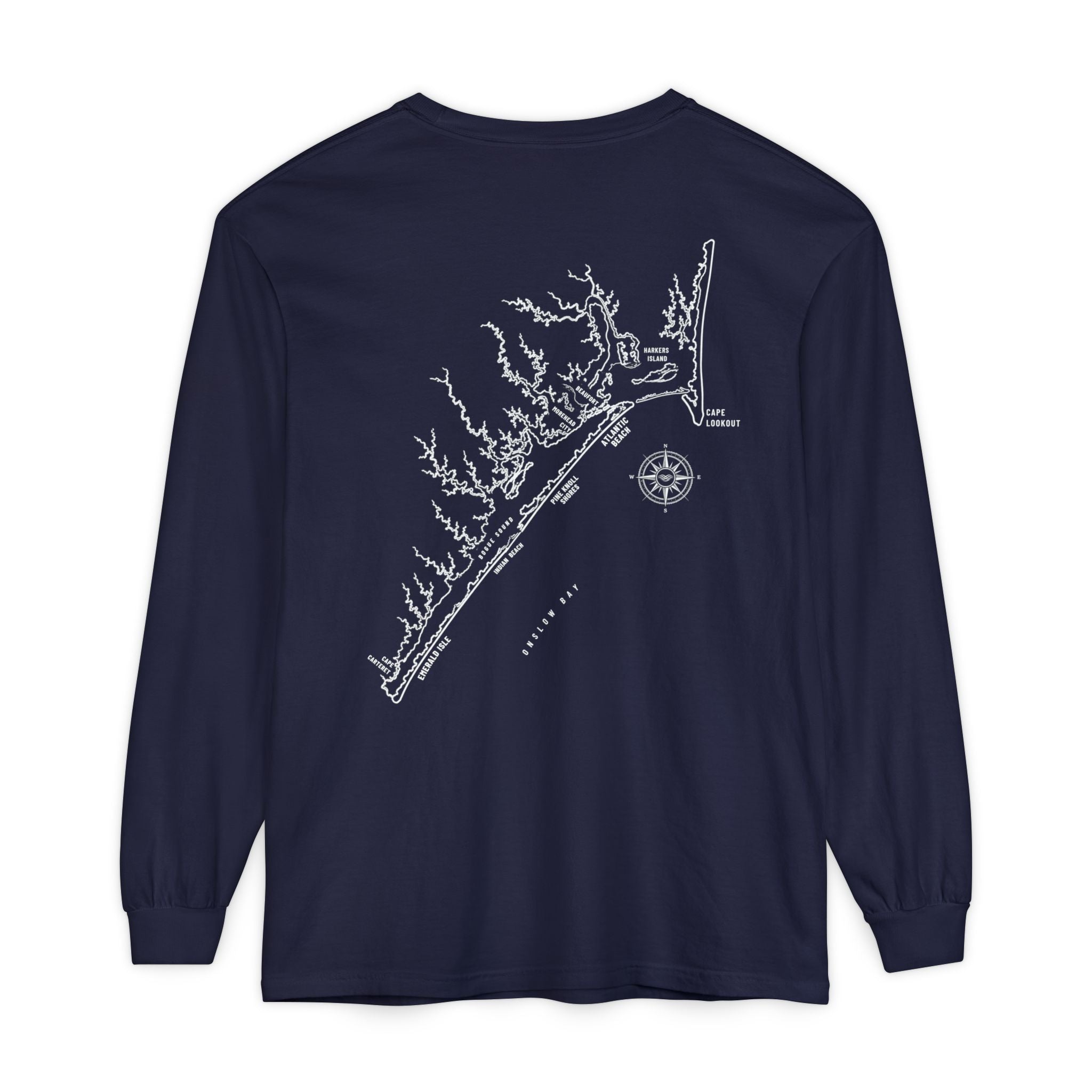 Crystal Coast, NC Map Long Sleeve Tee
