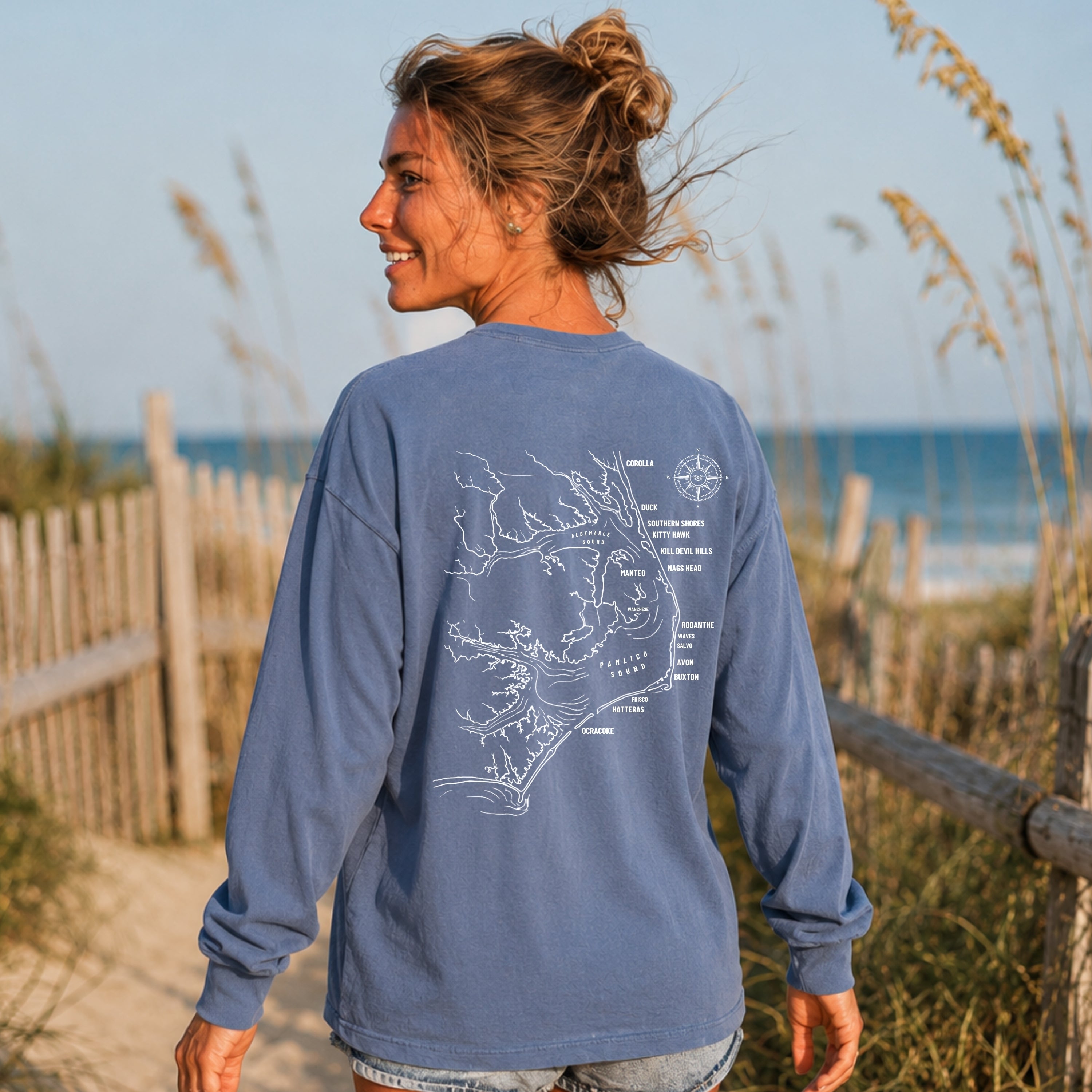 Outer Banks, NC Map Long-Sleeve Tee