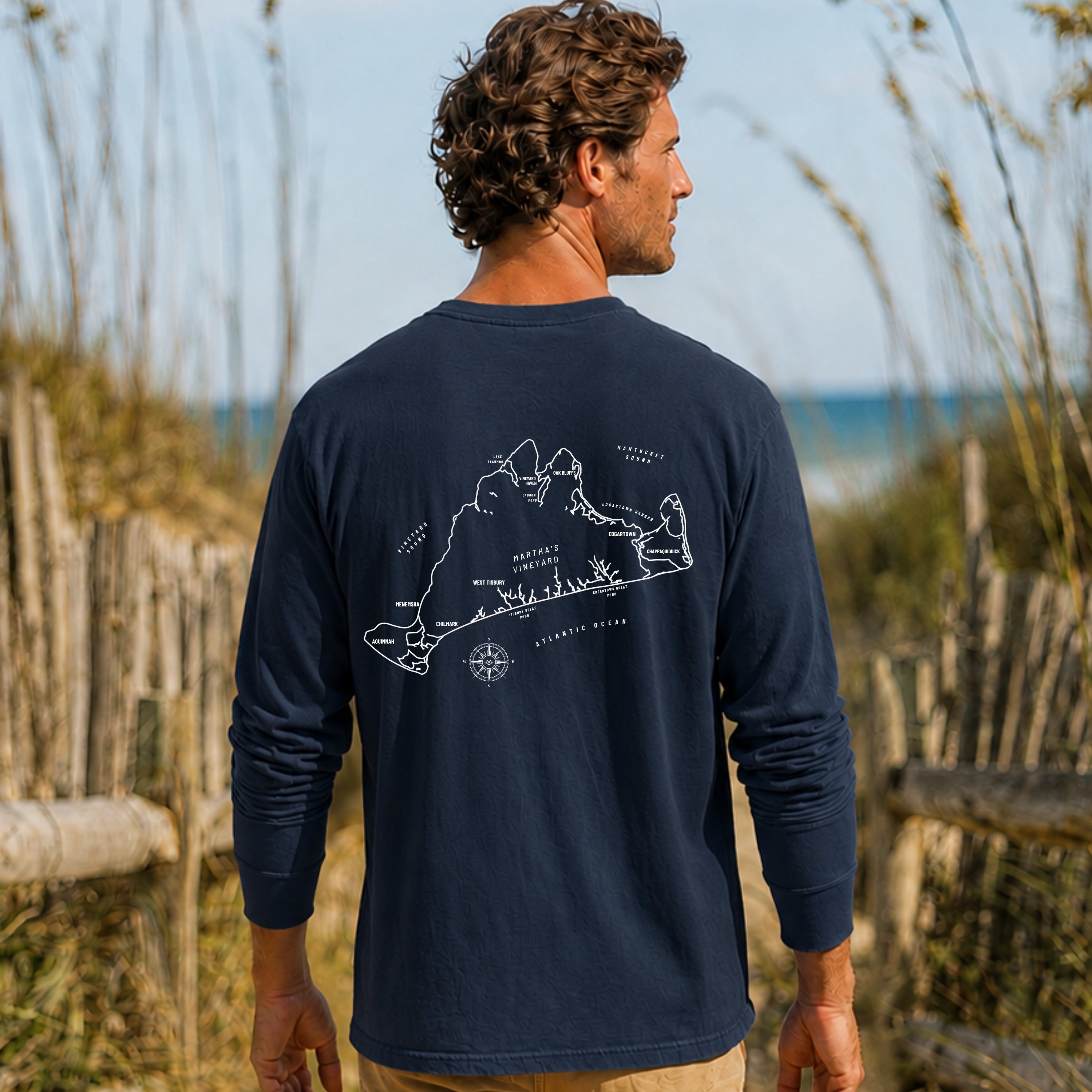 Martha's Vineyard, MA Map Long Sleeve Tee
