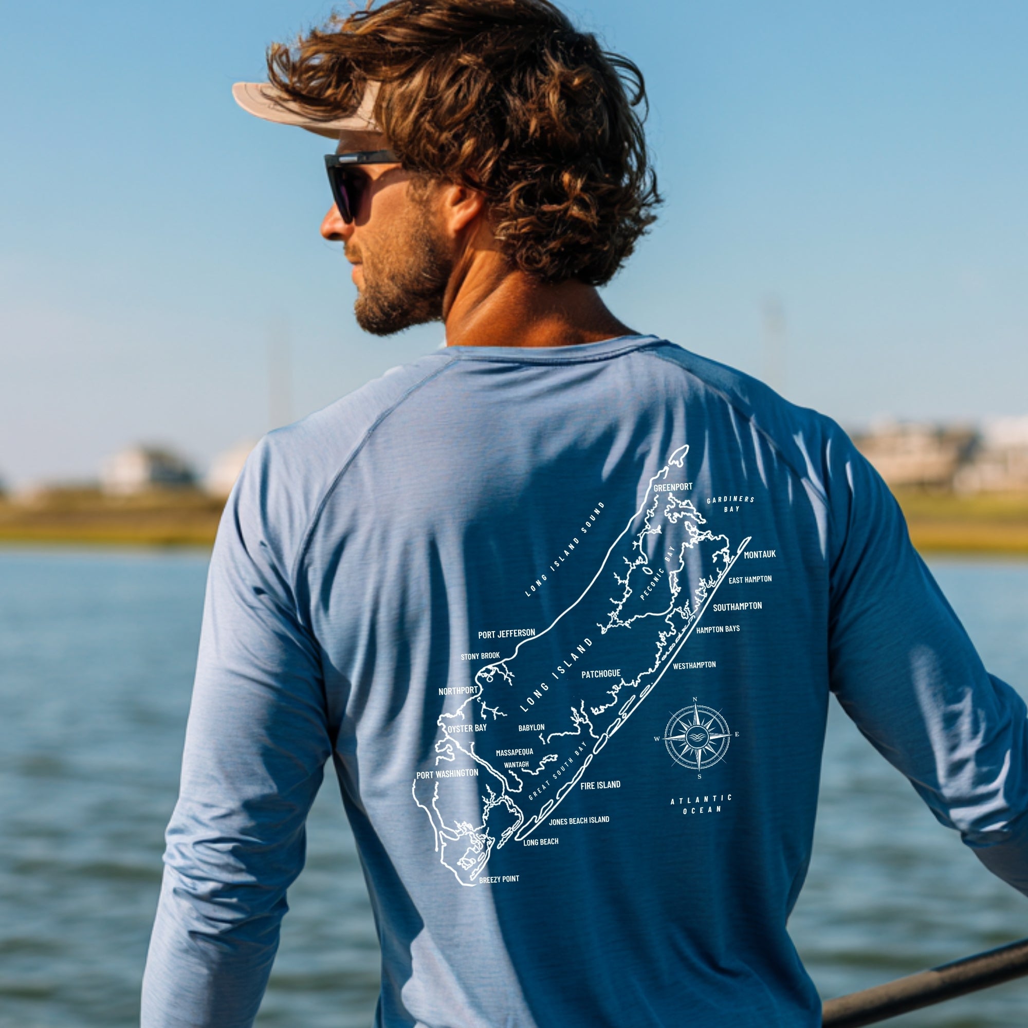 Long Island Map + Coordinates UPF 50+ Sun Shirt