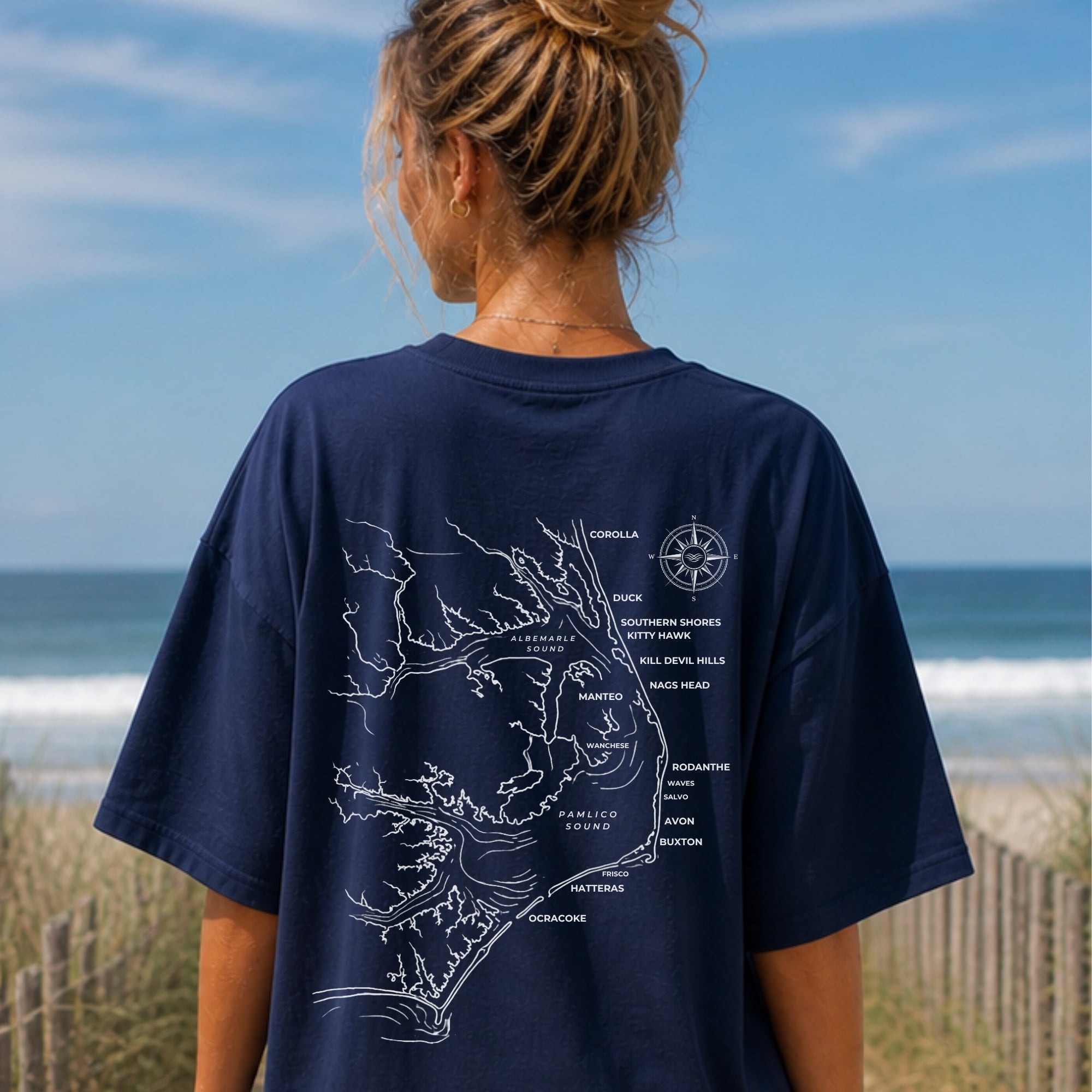 OBX coastal map t-shirt by Frequensea