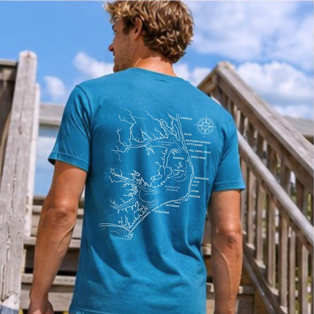 OBX coastal map t-shirt by Frequensea