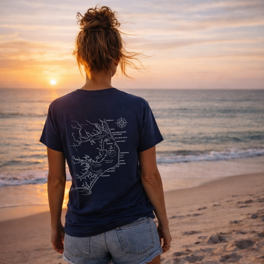 OBX coastal map t-shirt by Frequensea