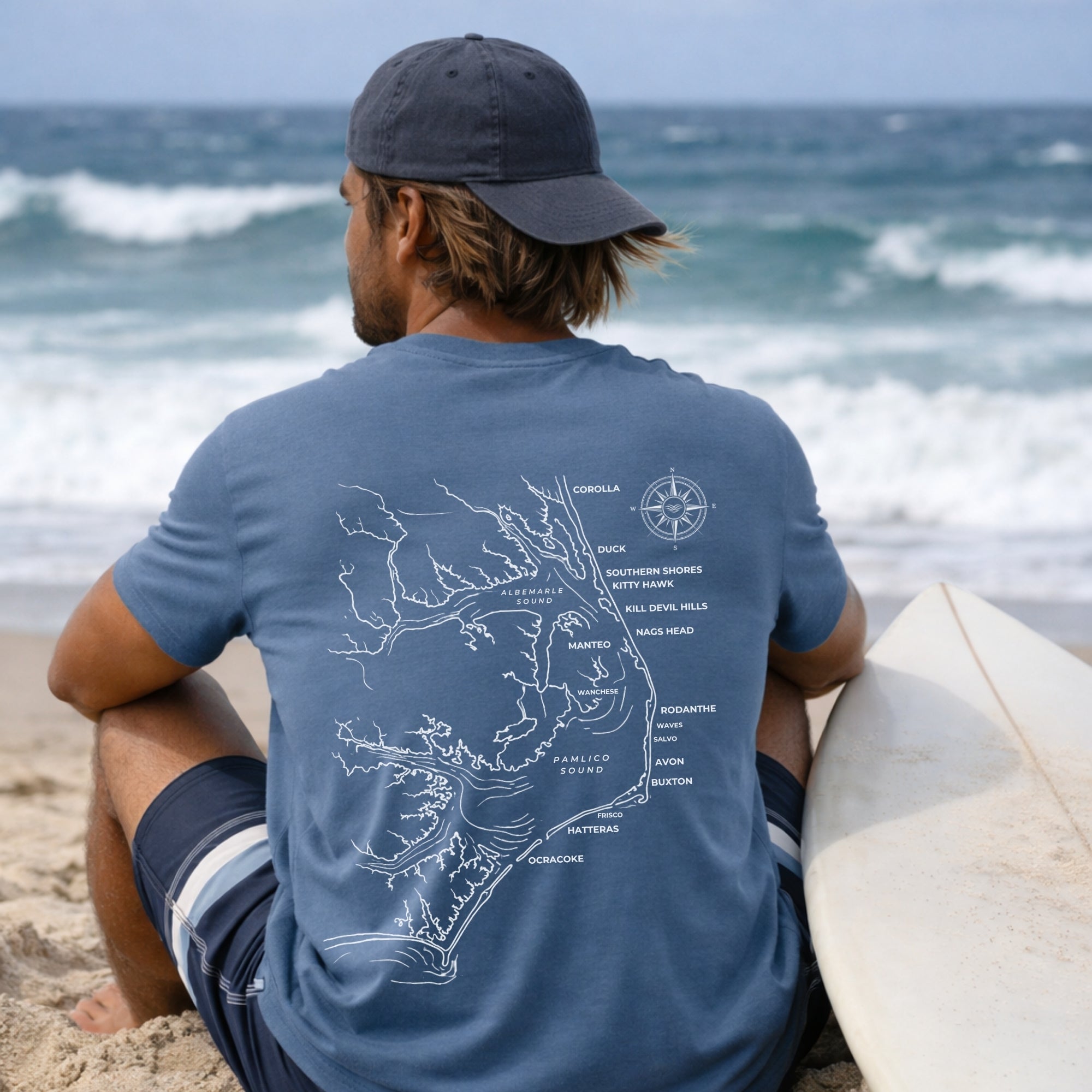 OBX coastal map t-shirt by Frequensea