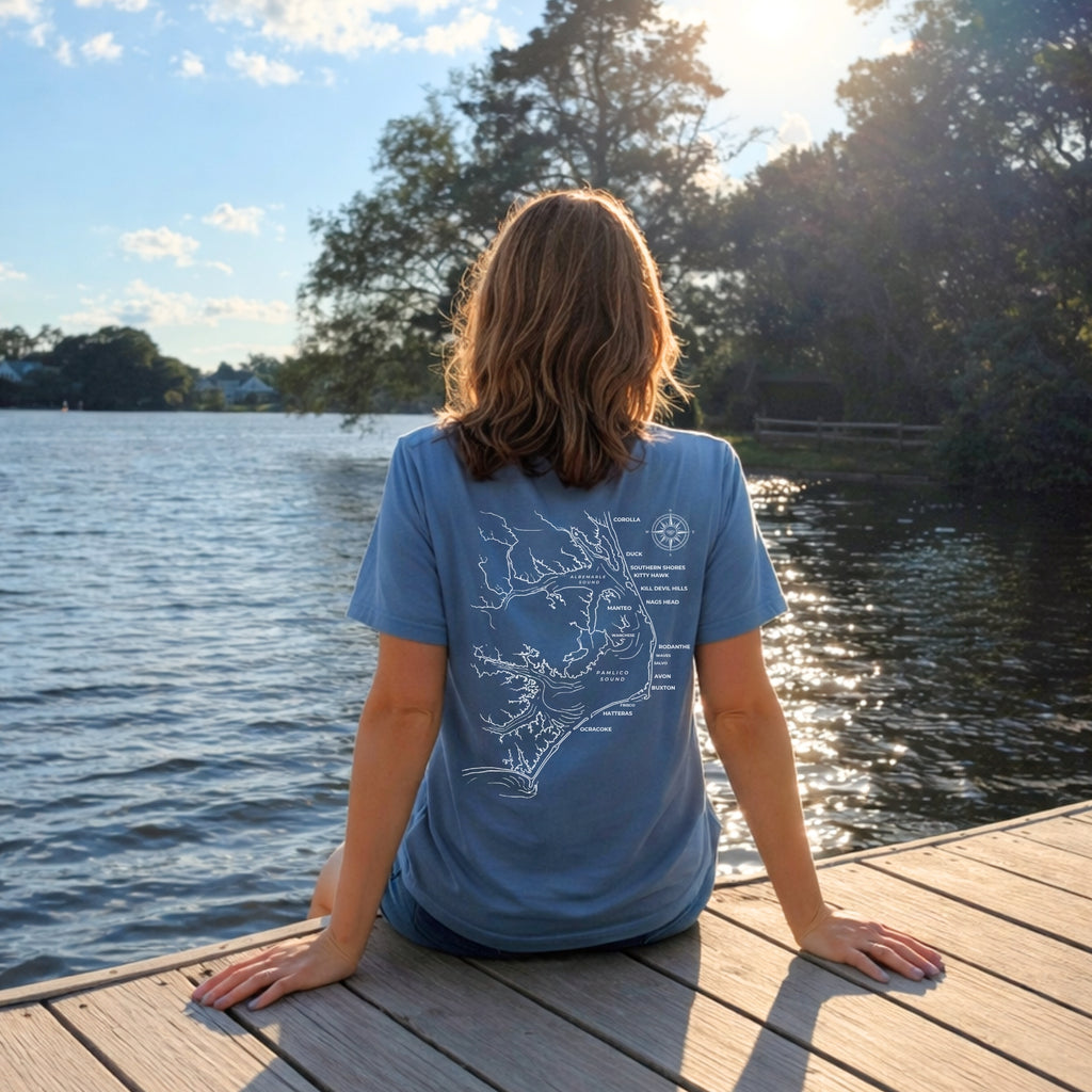 OBX coastal map t-shirt by Frequensea