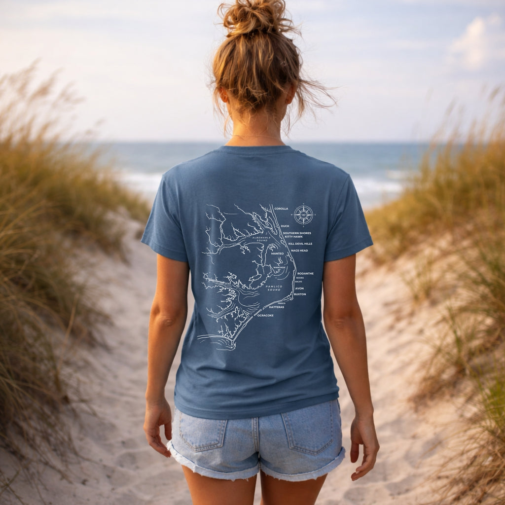 OBX coastal map t-shirt by Frequensea