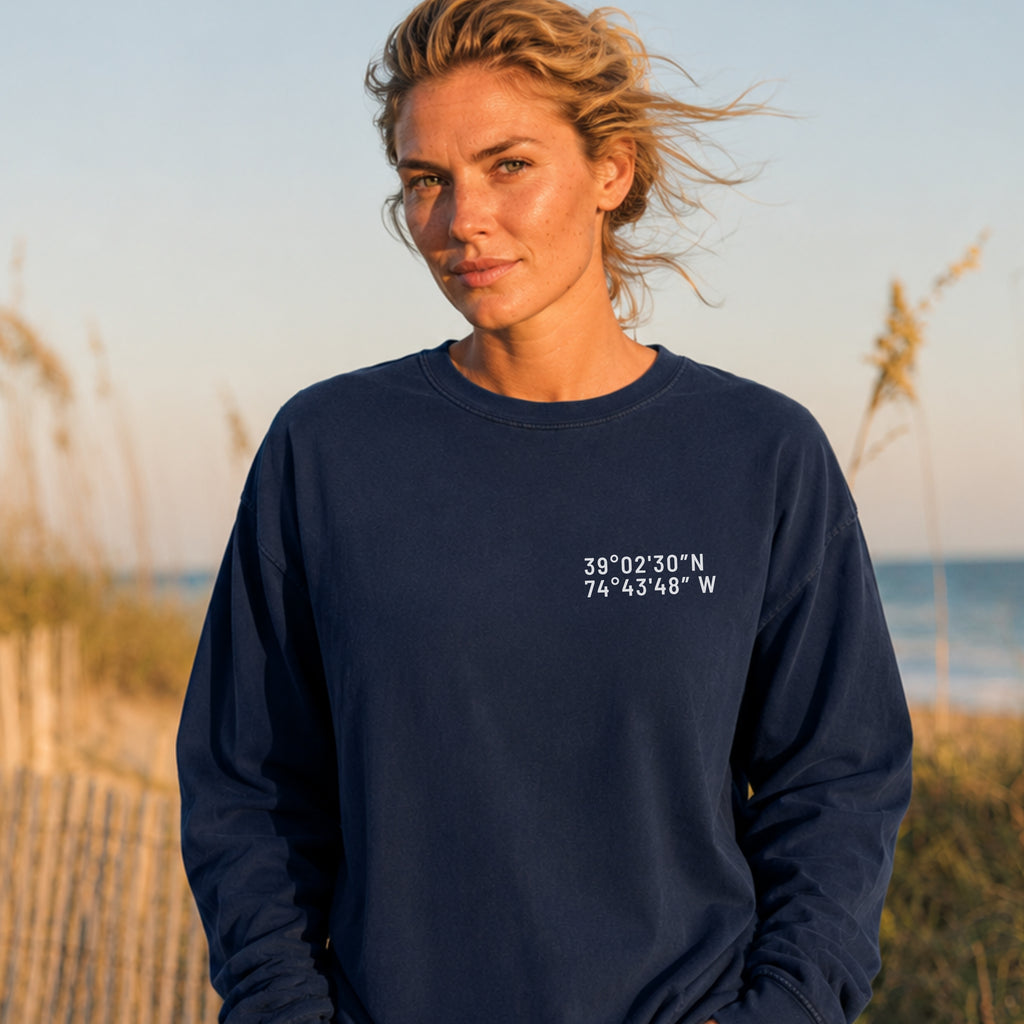Stone Harbor | Avalon Map Long Sleeve Tee (Seven Mile Island)
