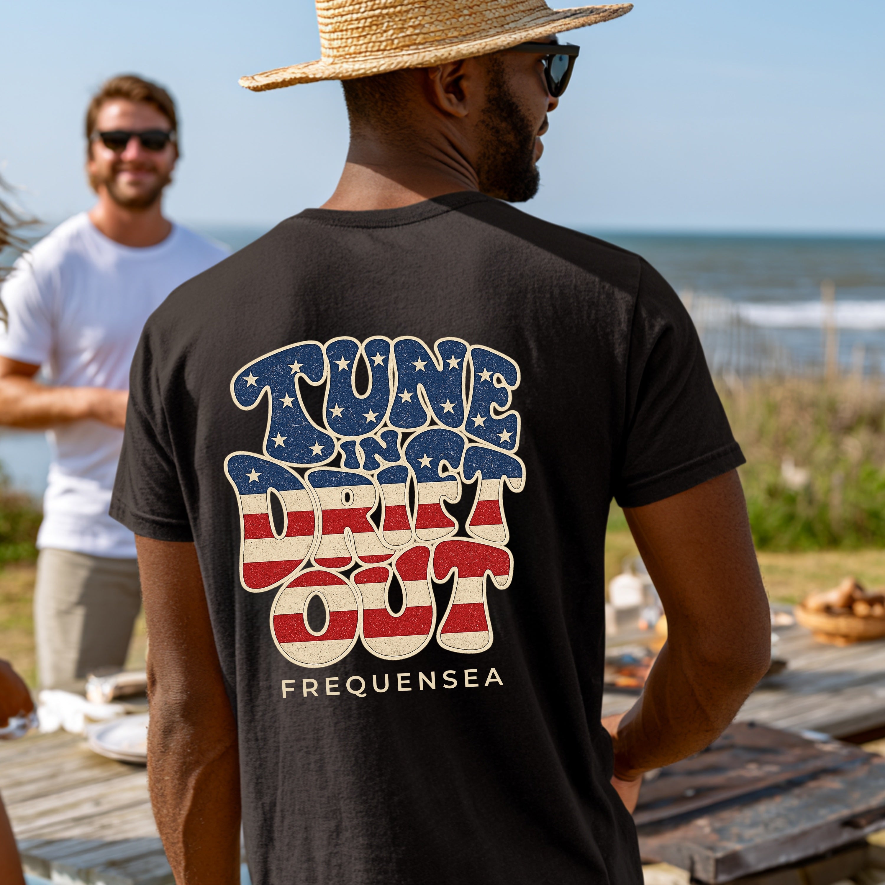 Back of Frequensea Long Weekend Tune In Drift Out Tee.