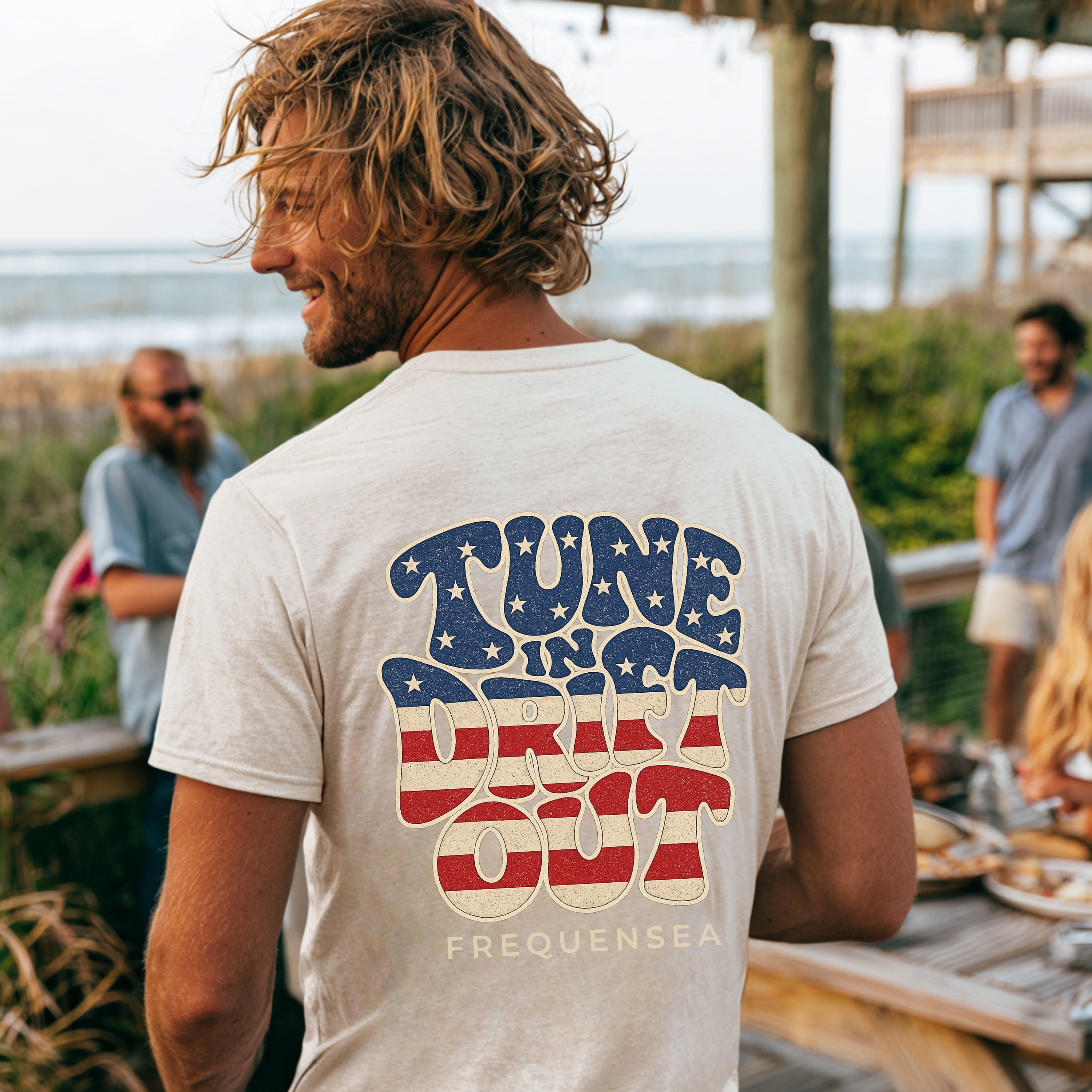 Back of Frequensea Long Weekend Tune In Drift Out Tee.