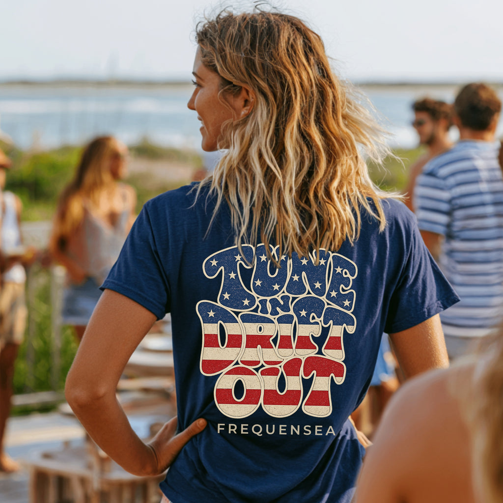 Back of Frequensea Long Weekend Tune In Drift Out Tee.
