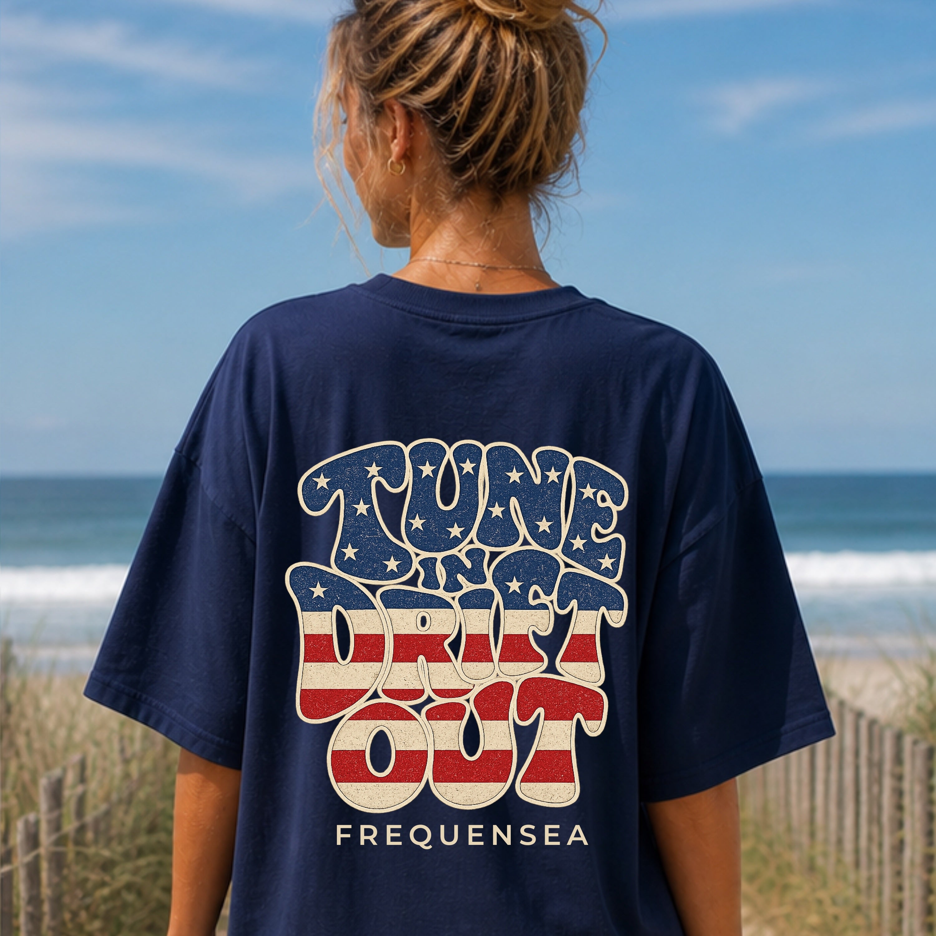 Back of Frequensea Long Weekend Tune In Drift Out Tee.