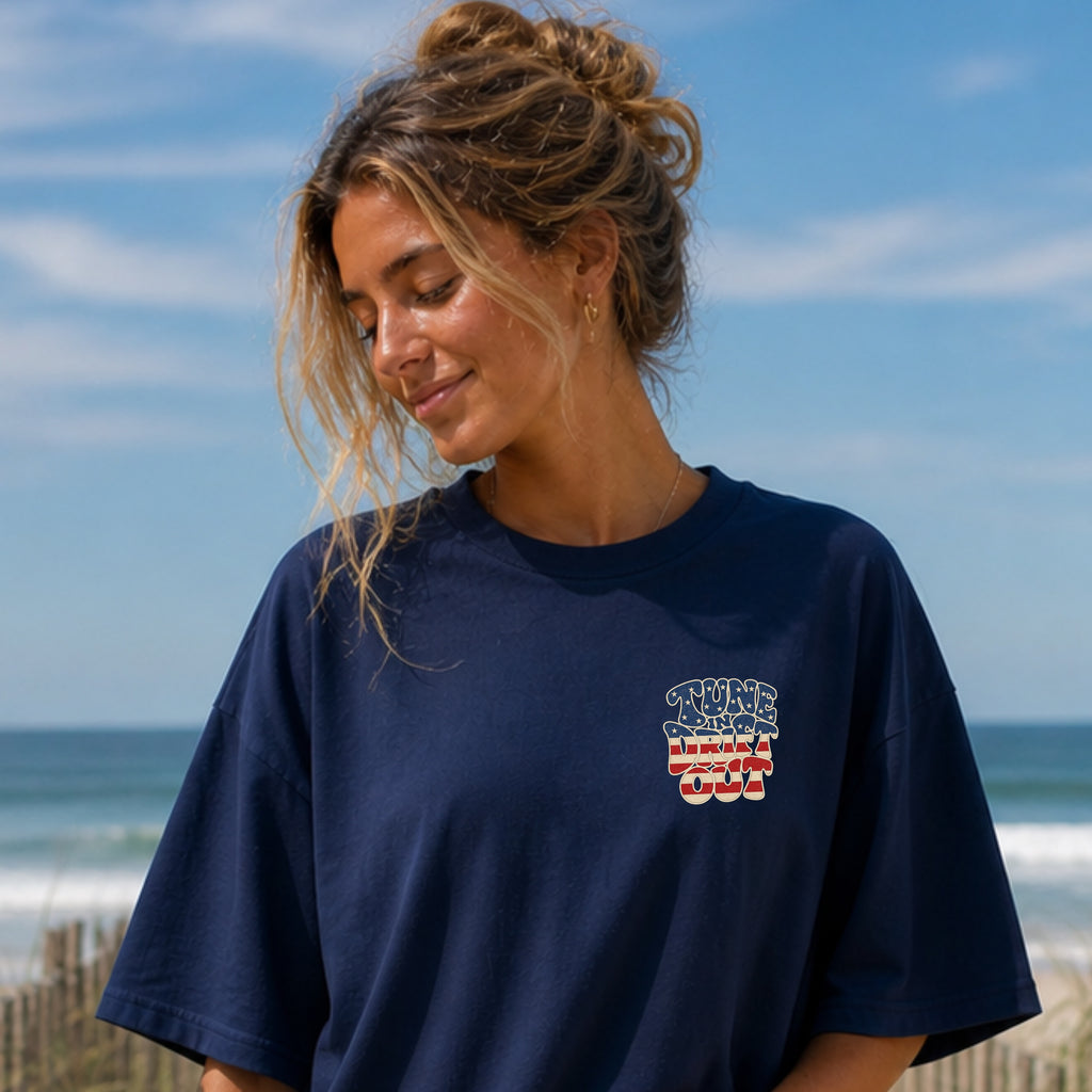 Front of Frequensea Long Weekend Tune In Drift Out Tee.